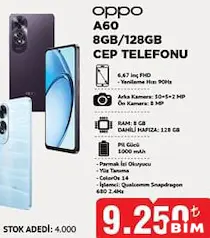 OPPO A60 8GB/128GB CEP TELEFONU
